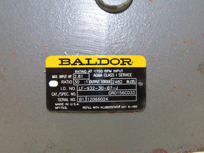 Baldor LF-932-30-B7-J Gearbox 30:1 Reducer 58rpm 143TC RH w/Fan
