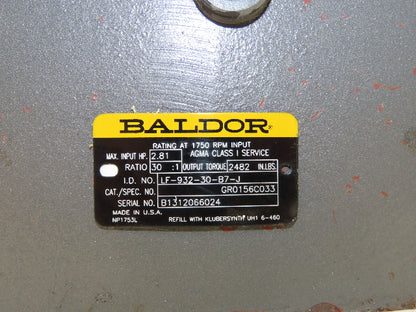 Baldor LF-932-30-B7-J Gearbox 30:1 Reducer 58rpm 143TC RH w/Fan