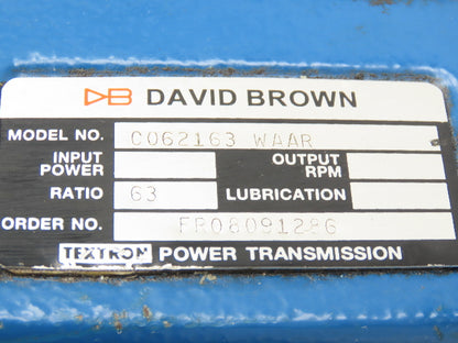 David Brown C062163.WAAR Helical Gearbox 63:1 Ratio 27rpm LH 140TC *Bad Flange*