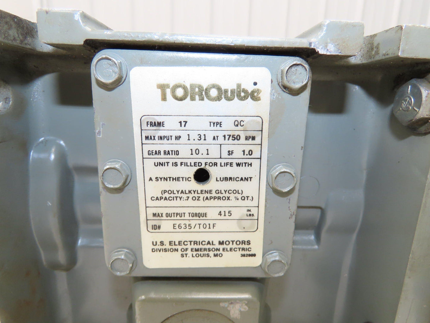 U.S. Electrical Motors TORQube AC Gearmotor 3/4Hp 460V 10:1 Ratio 175rpm RH 56C