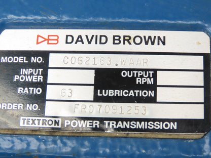 David Brown C062163.WAAR Helical Gearbox 63:1 Reducer 27rpm 140TC Hollow Shaft