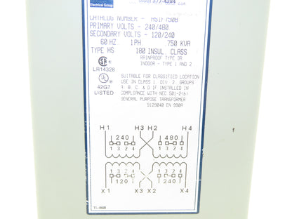 EGS HS1F750B Hevi-Duty Transformer 0.75 KVA 1Ph HV 240/480V LV 120/240V