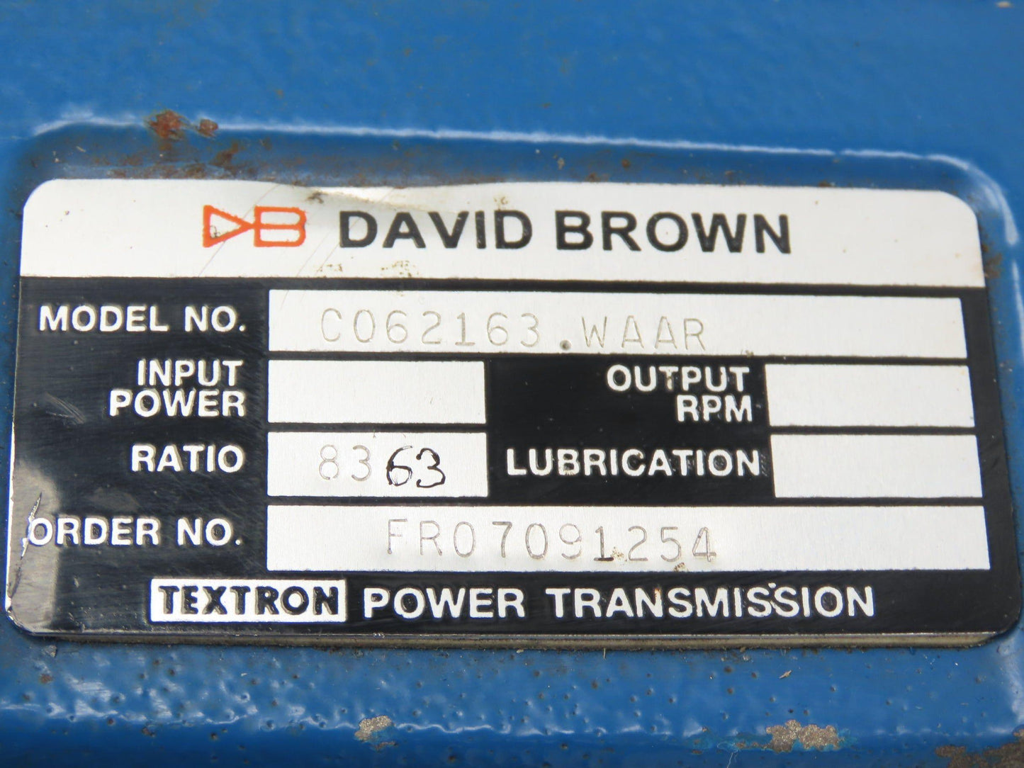 David Brown C062163.WAAR Helical Gearbox 63:1 Reducer 21rpm 140TC Hollow Shaft