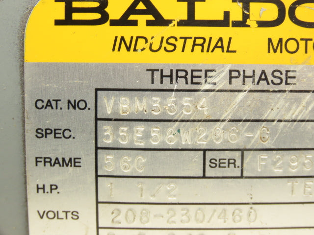 Baldor VBM3554 Brake Motor 1.5Hp 1725rpm 230/460V 3PH 56C **Brake Removed**