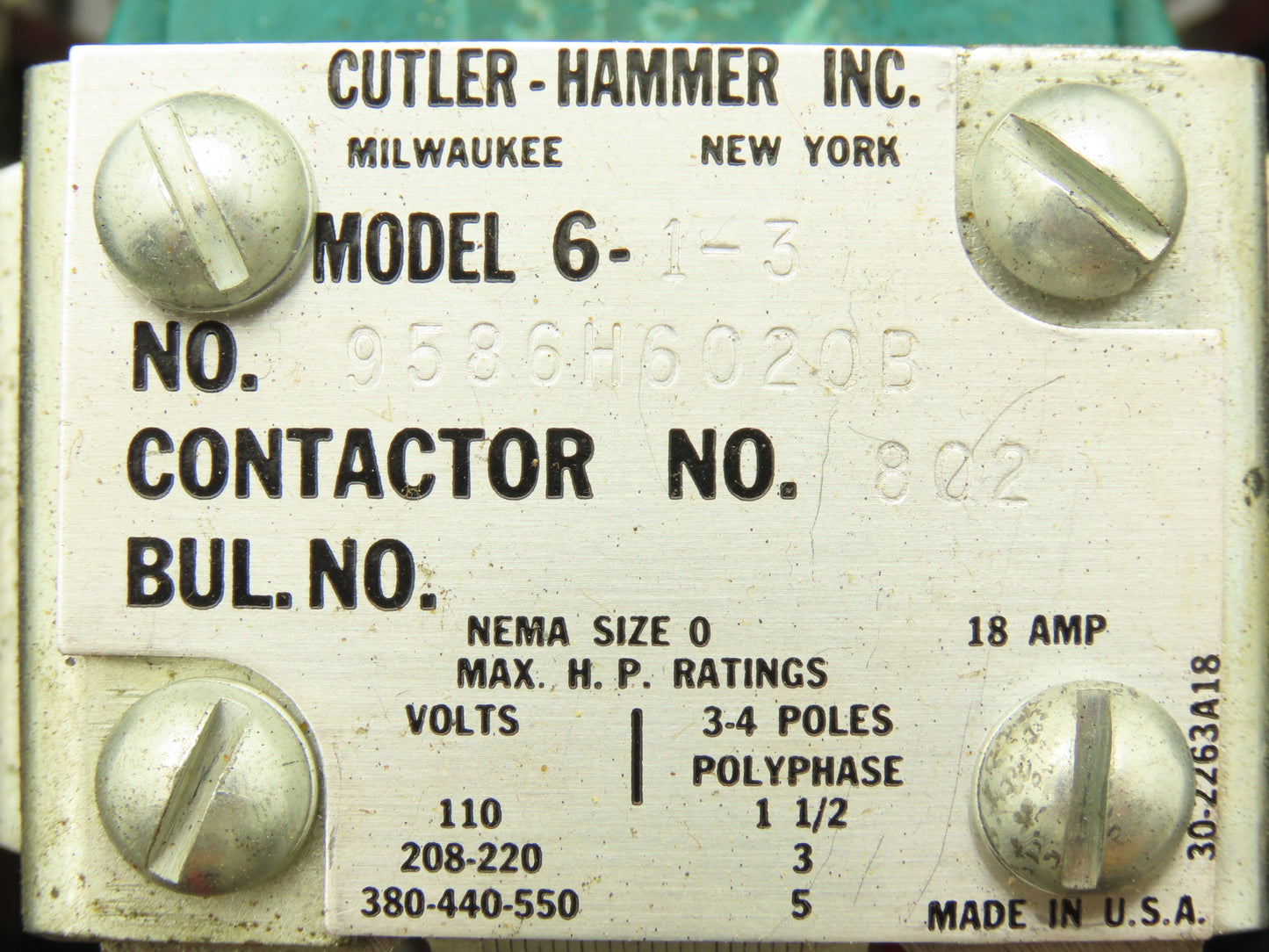 Cutler Hammer 6-1-3 Manual Motor Starter Control Enclosure 10x6.5x6" Haz Loc