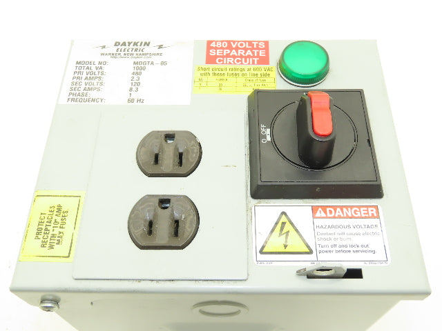 Daykin MDGTA-05 Stepdown Power Transformer Disc 1000VA HV 480 LV 120 1PH 8.3A