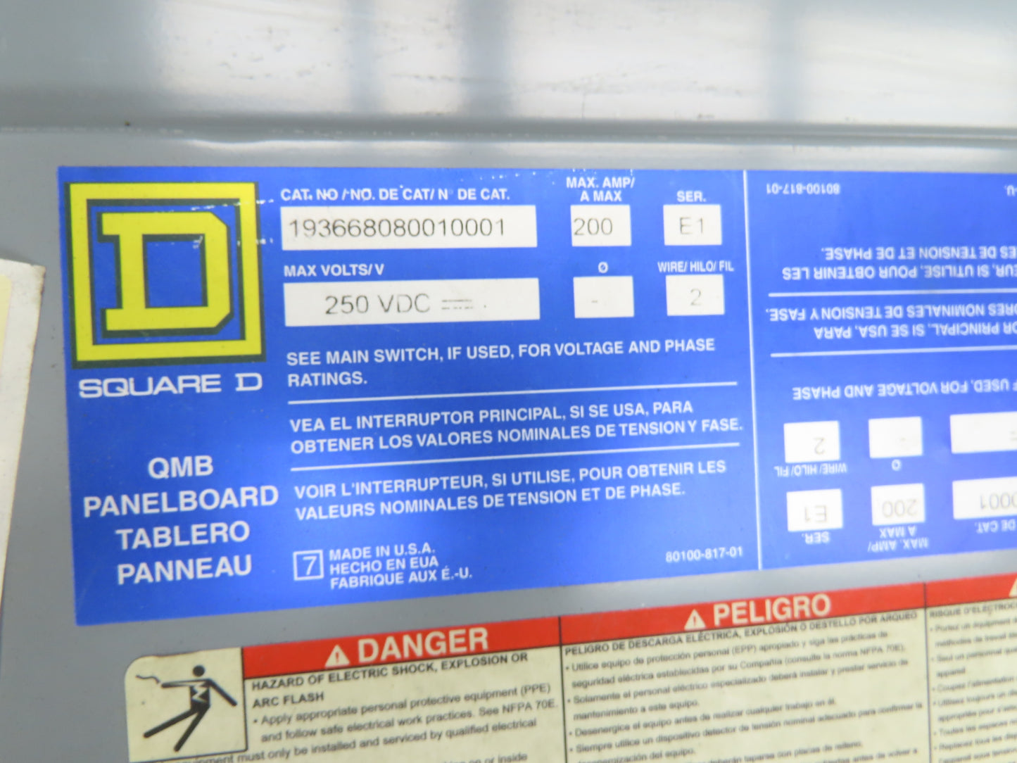 Square D QMB356645WP QMB Panelboard 200A 250VDC Load Center 3R Rainproof