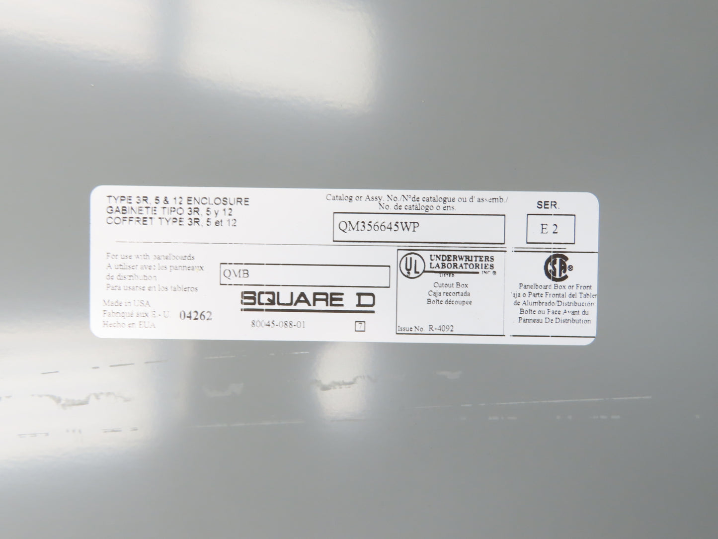 Square D QMB356645WP QMB Panelboard 200A 250VDC Load Center 3R Rainproof