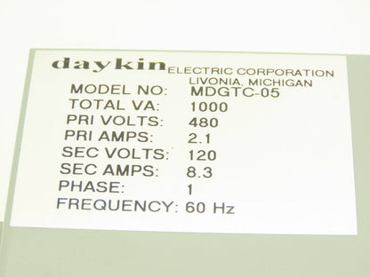 Daykin MDGTC-05 Stepdown Power Transformer Disc 1000VA HV 480 LV 120 1PH 8.3A