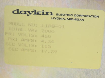 Daykin LIFS-01 Stepdown Power Transformer Disc 2000VA HV 460 LV 115 1PH 17A