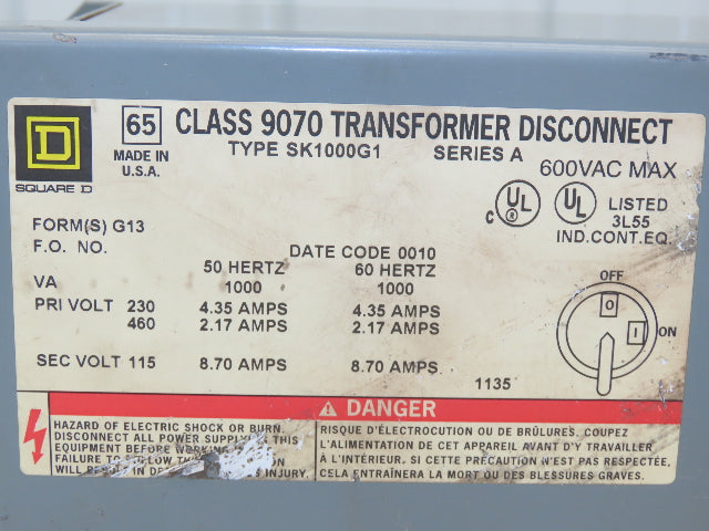 Daykin SK1000G1 Stepdown Power Transformer Disc 1000VA HV 460 LV 115 1PH 8.7A