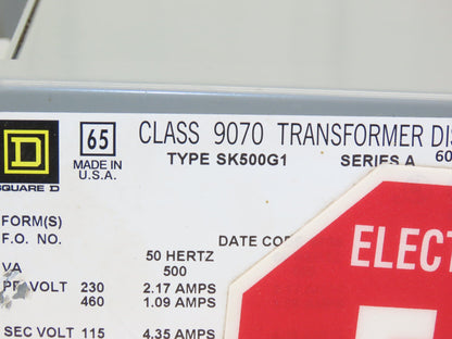 Square D SK500G1 Stepdown Power Transformer Disc 500VA HV 460 LV 115 1PH 4.35A