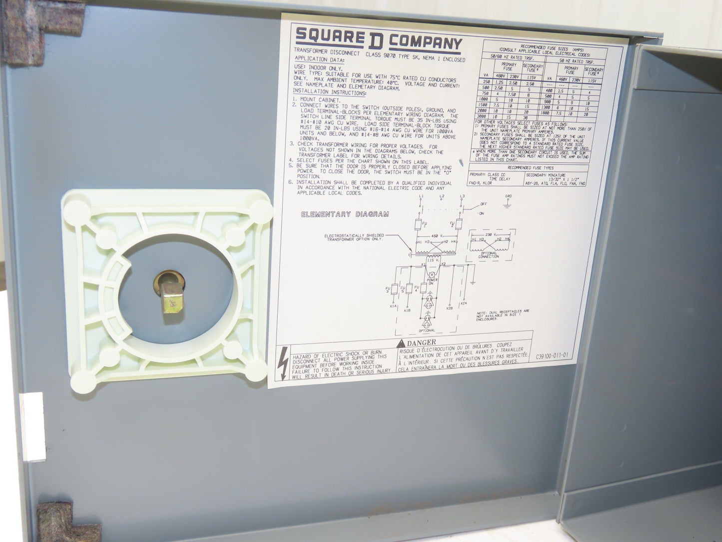 Square D SK500G1 Stepdown Power Transformer Disc 500VA HV 460 LV 115 1PH 4.35A