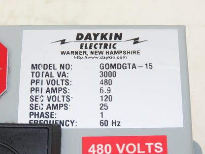 Daykin GOMDGTA-15 Stepdown Power Transformer Disc 3000VA HV 480 LV 120 1PH 25A