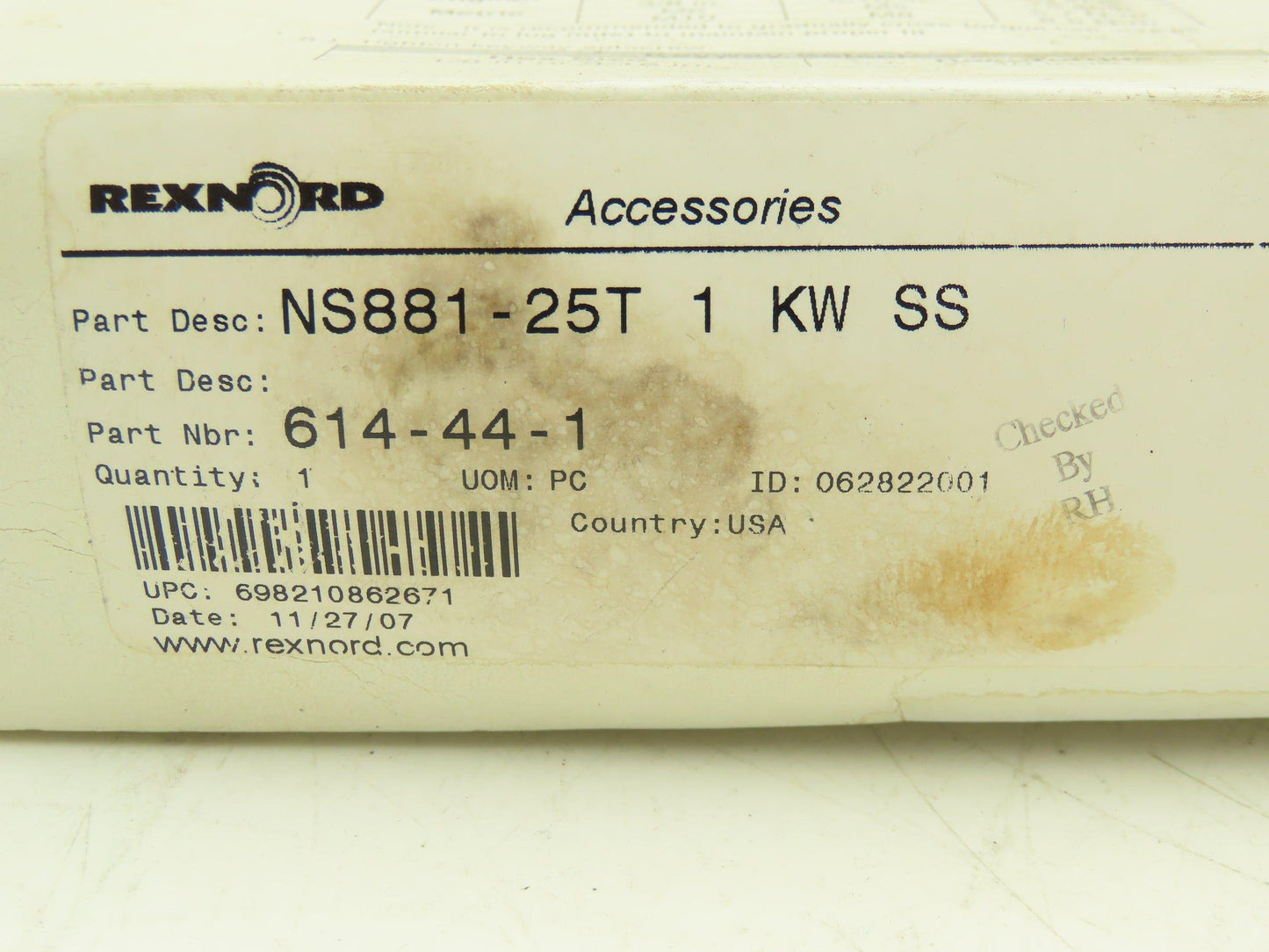 Rexnord NS881-25T-1KW-SS Single Sprocket for TableTop Conveyor Chain 1" Bore
