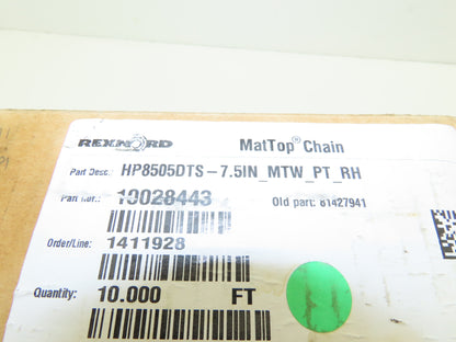 Rex HP8505DTS-7.5IN-MTW-PT-RH MatTop Plastic Conveyor Chain Transfer Edge 10'