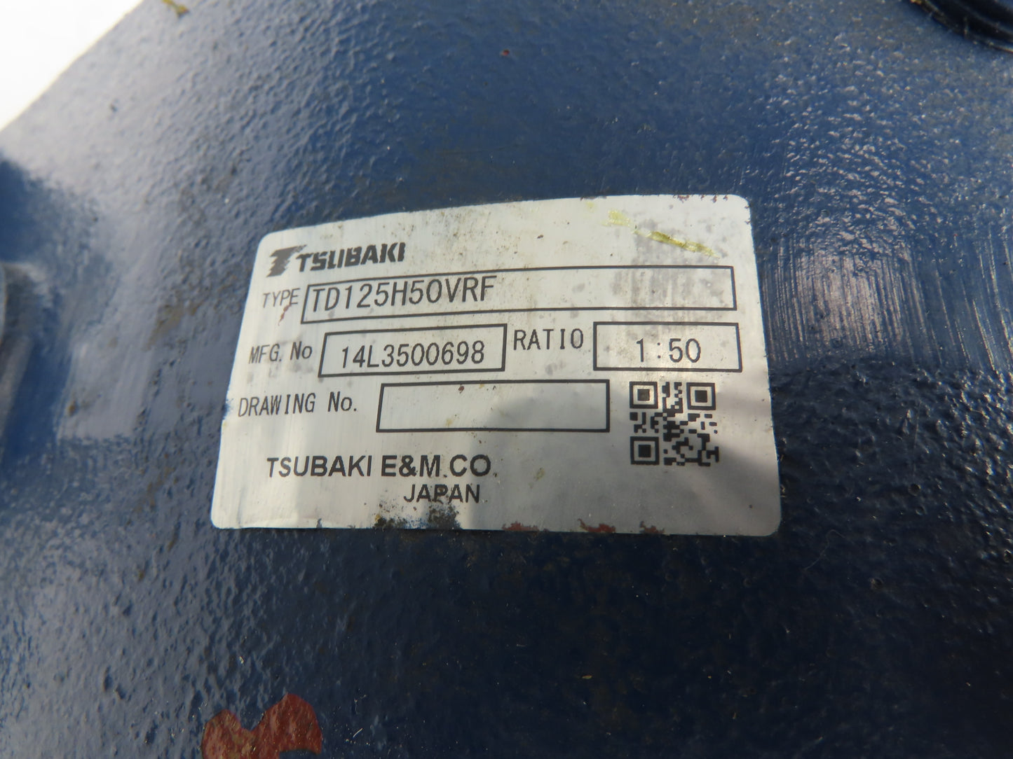 Tsubaki TD125H50VRF Troi Drive Worm Drum Gearbox 50:1 Reducer 70mm Hollow Shaft