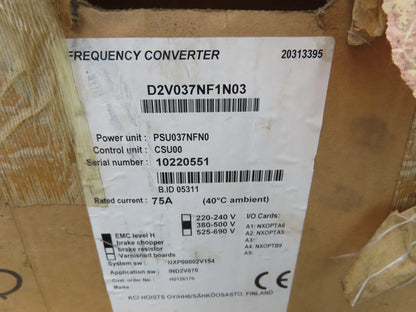 KoneCranes D2V037NF1N03 Variable Frequency Drive Hoist Inverter 480V 75A 50kVA