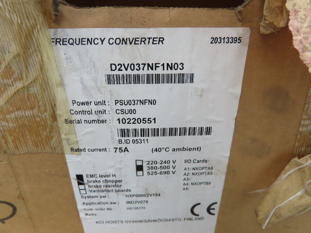 KoneCranes D2V037NF1N03 Variable Frequency Drive Hoist Inverter 480V 75A 50kVA