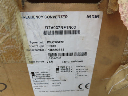 KoneCranes D2V037NF1N03 Variable Frequency Drive Hoist Inverter 480V 75A 50kVA