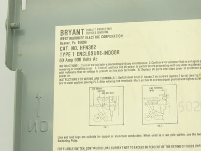 Westinghouse HFN362 Safety Disconnect Switch 60A 600VAC