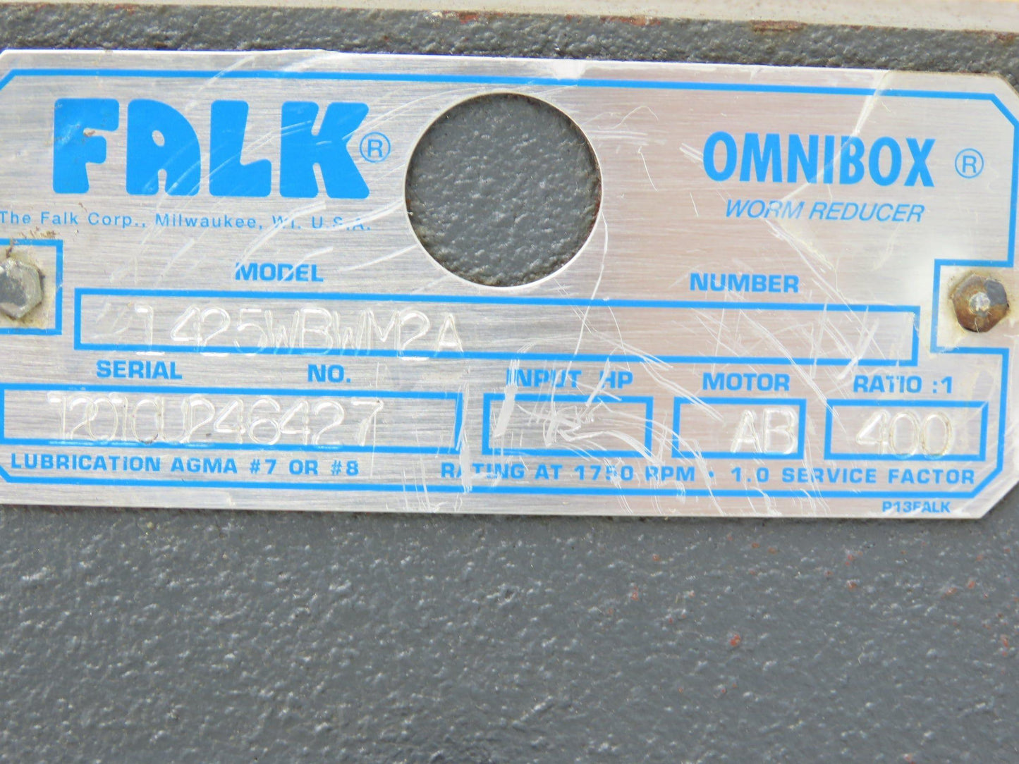 Falk 1425WBWM2A Omnibox Gear Motor Double Reducer 400:1 Gearbox 4.3rpm 1Hp 140TC