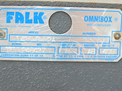 Falk 1425WBWM2A Omnibox Gear Motor Double Reducer 400:1 Gearbox 4.3rpm 1Hp 140TC