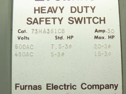 Furnas 73HA361CB Safety Disconnect Switch Fused 30A 600VAC