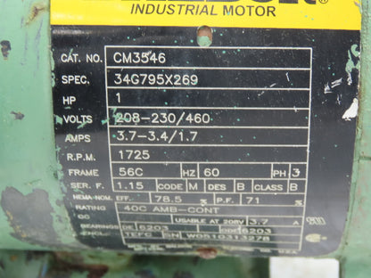 Baldor CM3546 Gearmotor 20:1 Reducer 88rpm 1Hp 230/460V 3PH 56C LH Output