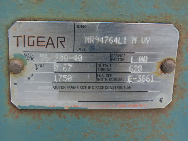 Dodge Tigear 56/200-40 Gearmotor 40:1 Reducer 44rpm 1/2Hp 230/460V 3PH 56C RH