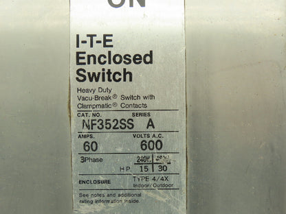 Siemens NF352SS-CH Safety Switch Disconnect Non Fused Stainless Steel 600V 60A