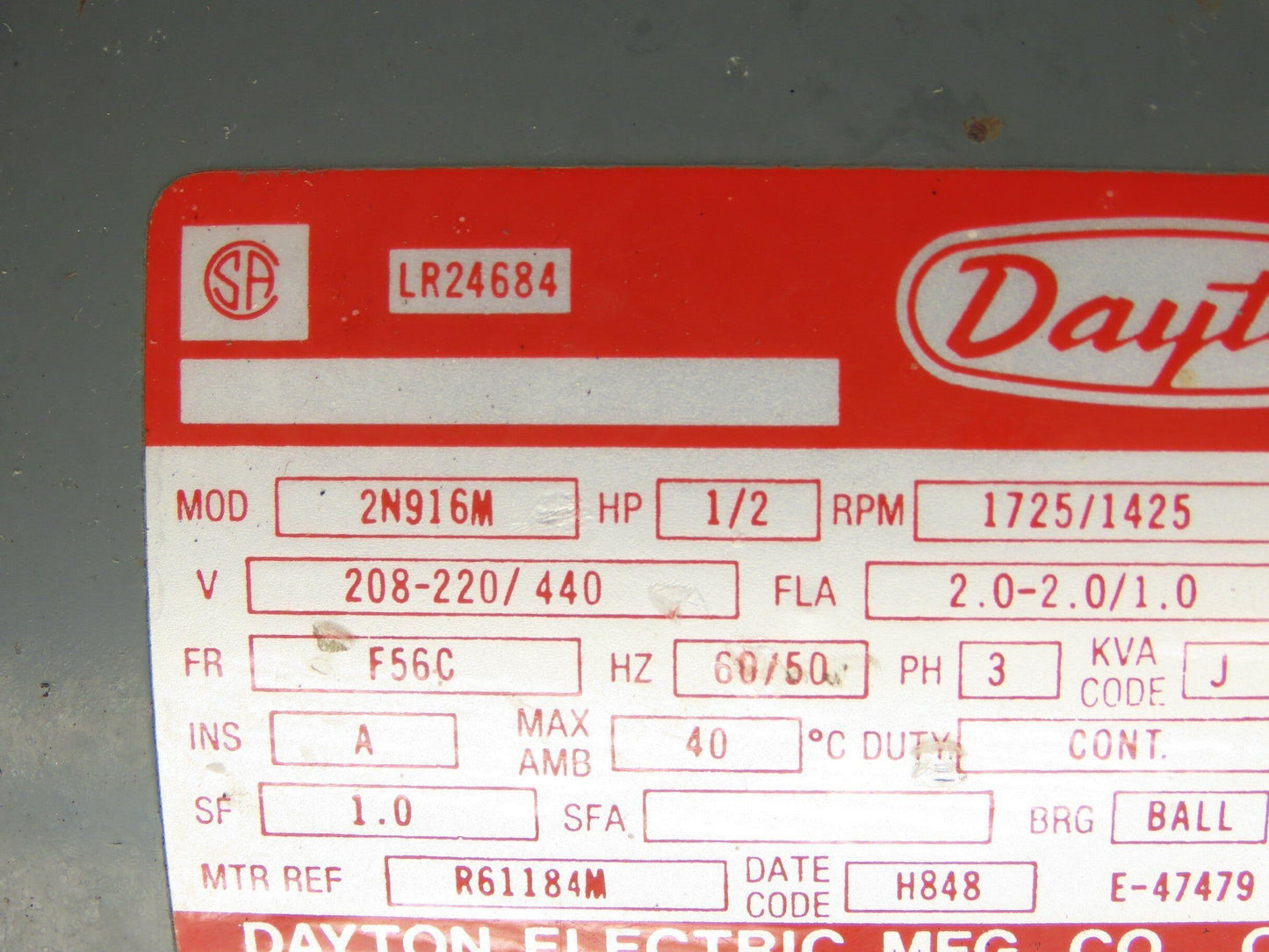 Dayton 2N916M Gearmotor 30:1 Tigear Reducer 58rpm 1/2Hp 230/460V 3PH 56C 56E262B