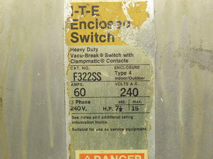 Siemens F322SS-CH Safety Switch Disconnect Fused Stainless Steel 60A 240VAC