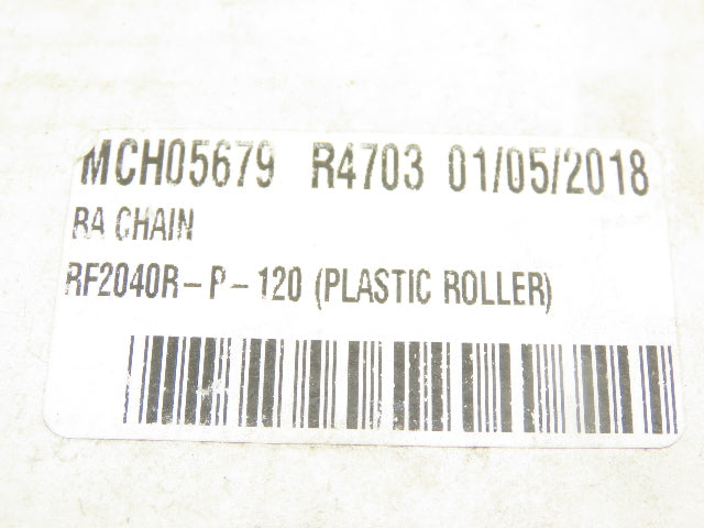 Tsubaki RF2040RP RA Chain 10' Long Conveyor Double Pitch 1" Plastic Roller