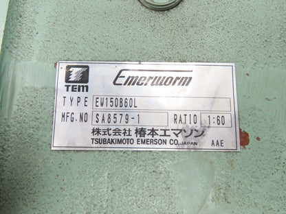 Tsubaki Emerson EW150B60L Emerworm Reducer 60:1 Worm Gearbox 29rpm LH Output