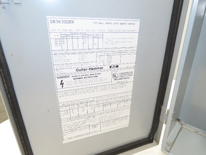Cutler Hammer Eaton DH363UDKW Safety Disconnect Switch 100A 600V 3Ph Fused
