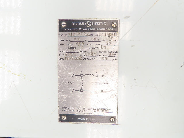 General Electric 31D6532G2 Transformer Inductrol Voltage Regulator 25kva 480V