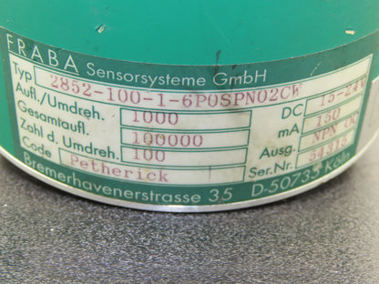 Fraba 2852-100-1-6P0SPN02CW Rotary Encoder 1000ppr 15-24vdc 6mm Shaft