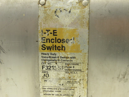 Siemens F321SSR-CH Safety Switch Disconnect Fused Stainless Steel 30A 240VAC