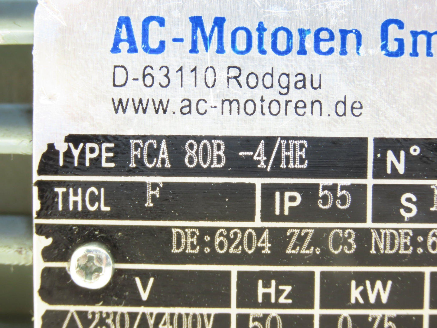 AC-Motoren GmbH FCA 80B-4/HE Metric AC Motor .9kw 1715rpm 230/460V 3PH IEC 80