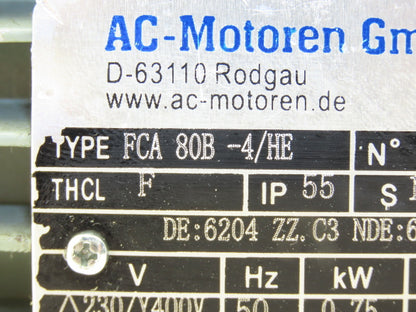 AC-Motoren GmbH FCA 80B-4/HE Metric AC Motor .9kw 1715rpm 230/460V 3PH IEC 80
