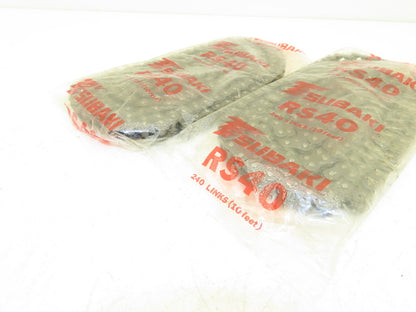 Tsubaki RS40 Roller Chain 40 Size 1/2" Pitch 240 Links 10' Long Lot of 2