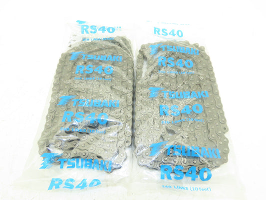 Tsubaki RS40 Roller Chain 40 Size 1/2" Pitch 240 Links 10' Long Lot of 2