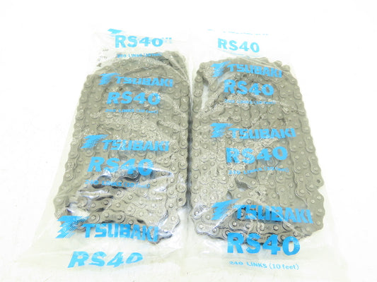Tsubaki RS40 Roller Chain 40 Size 1/2" Pitch 240 Links 10' Long Lot of 2