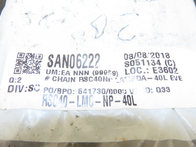 Tsubaki RSC40 LAMBDA Roller Chain 40 Size 1/2" Pitch 40 Links 20" Long