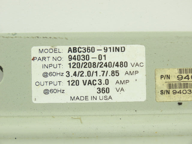 Powervar ABC360-91IND Industrial Power Conditioner Transformer 120 VAC