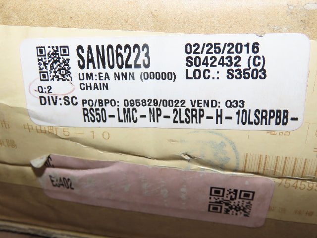 Tsubaki RS50 Chain Lambda Stainless Outboard Rollers 35.5' Long 50 Size