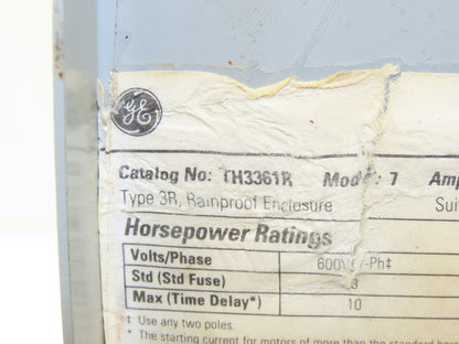 General Electric TH3361R Model 7 GE Safety Disconnect Switch 30A 600VAC Fused