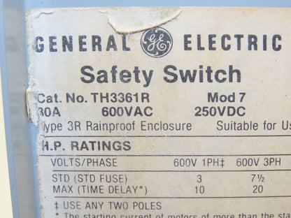 General Electric TH3361R Model 7 GE Safety Disconnect Switch 30A 600VAC Fused
