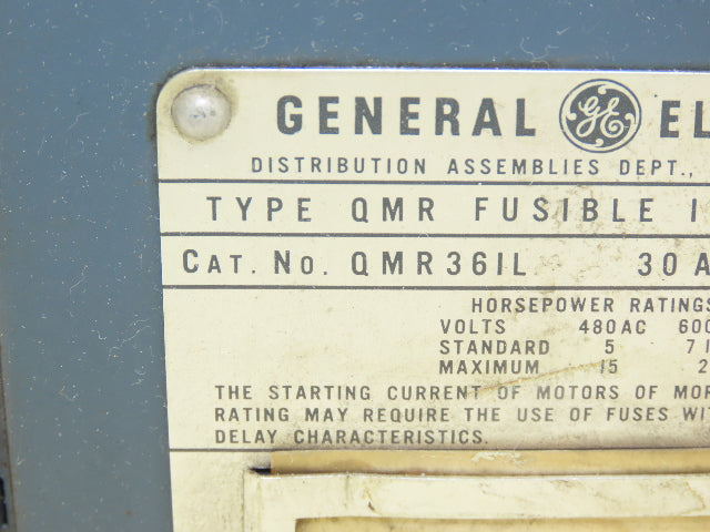 General Electric QMR36IL Fusible Interrupter 30A 3 Pole 300VAC